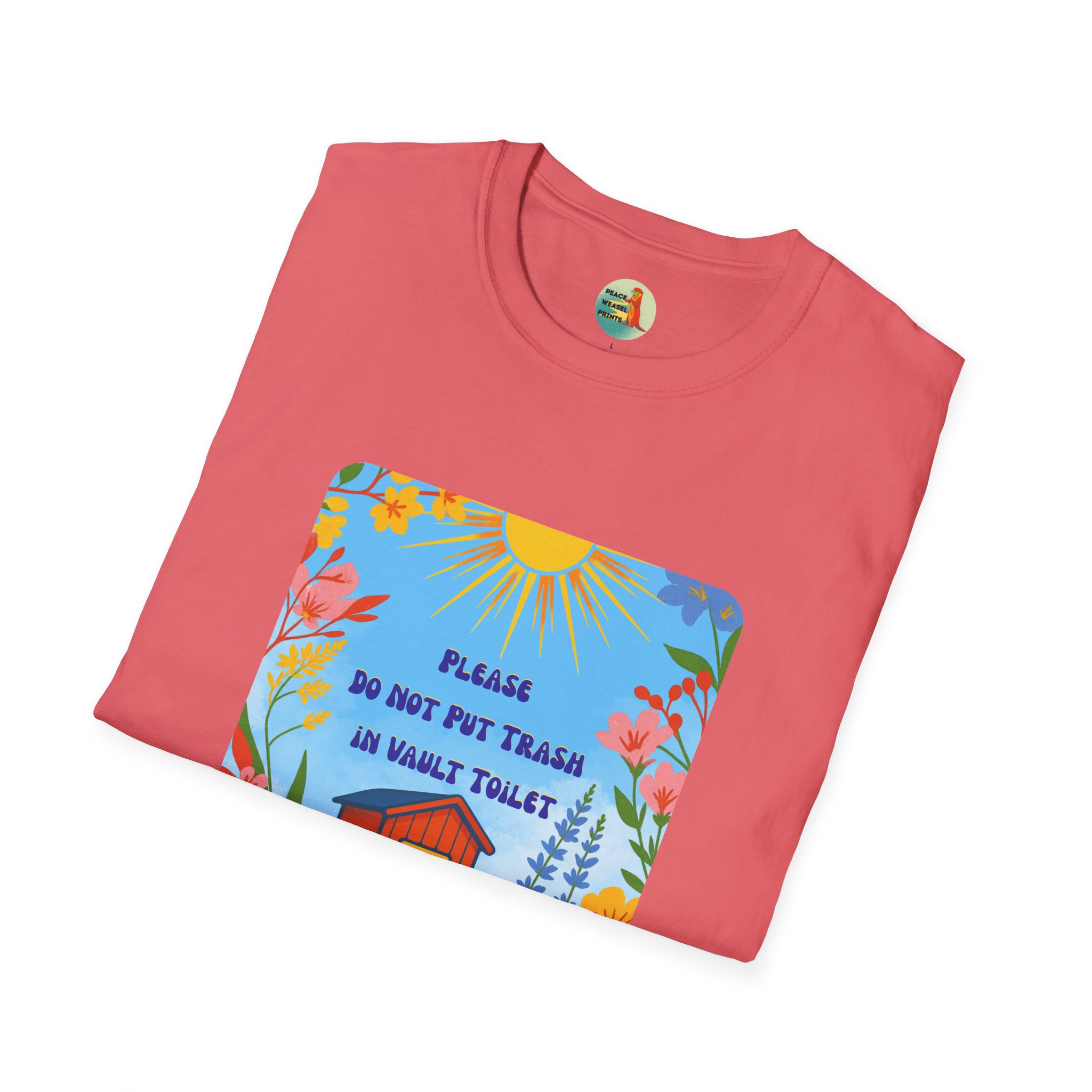 Vault Toilet Wildflower T-Shirt | Funny Leave No Trace Hiking Tee | Trailhead Etiquette Outhouse Humor - Image 4