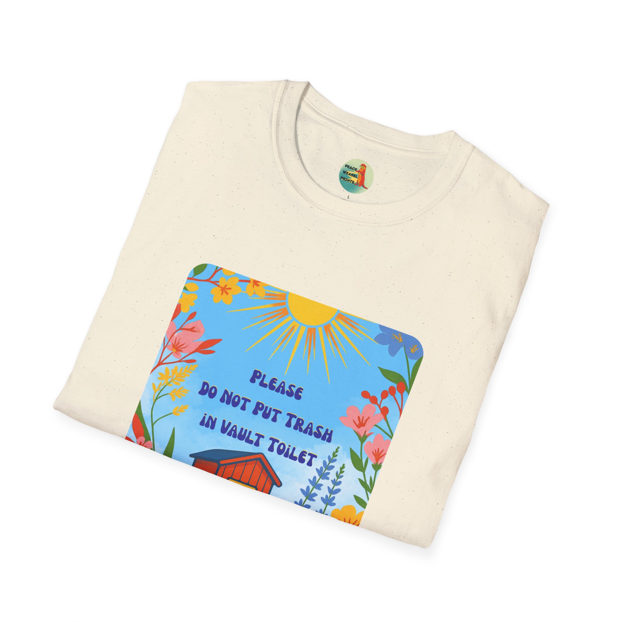Vault Toilet Wildflower T-Shirt | Funny Leave No Trace Hiking Tee | Trailhead Etiquette Outhouse Humor - Image 8